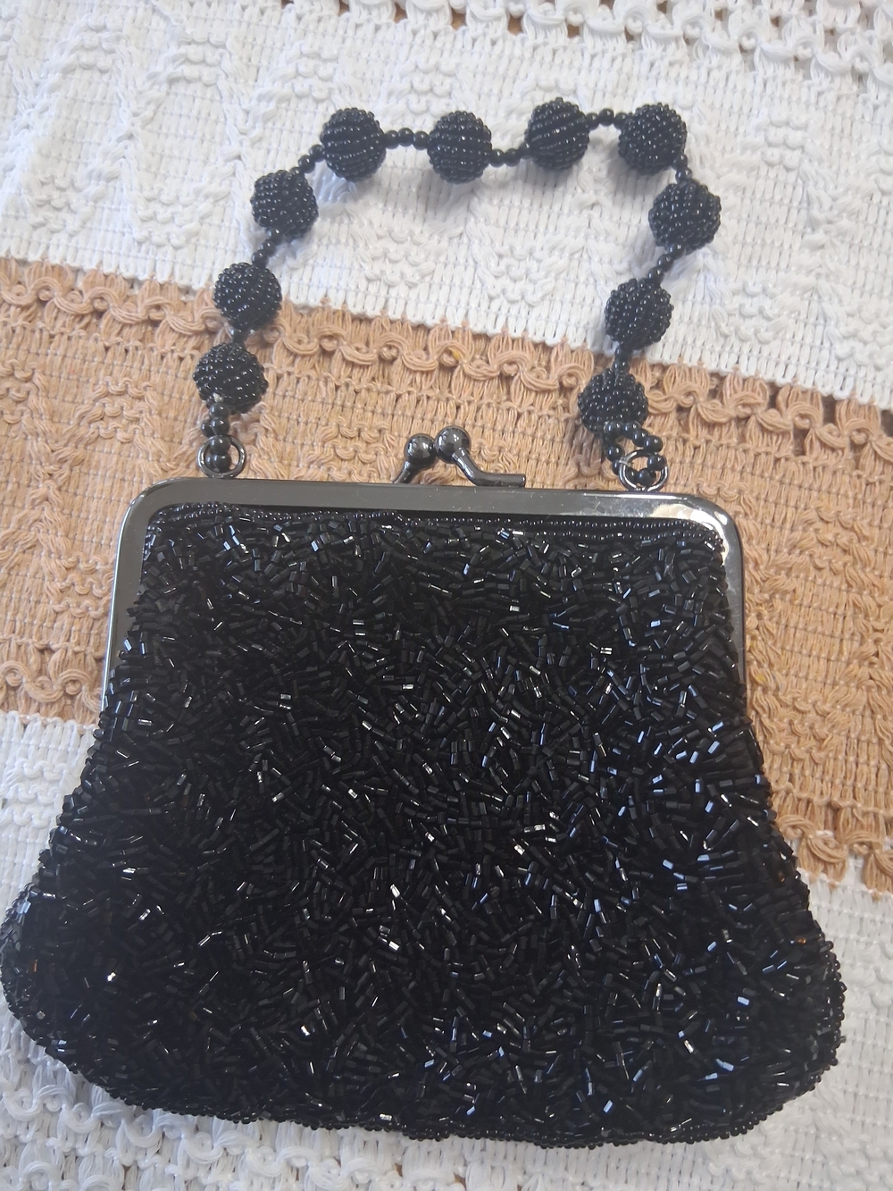 Y2k Vintage Black Beaded Evening Clutch with Beaded Handle